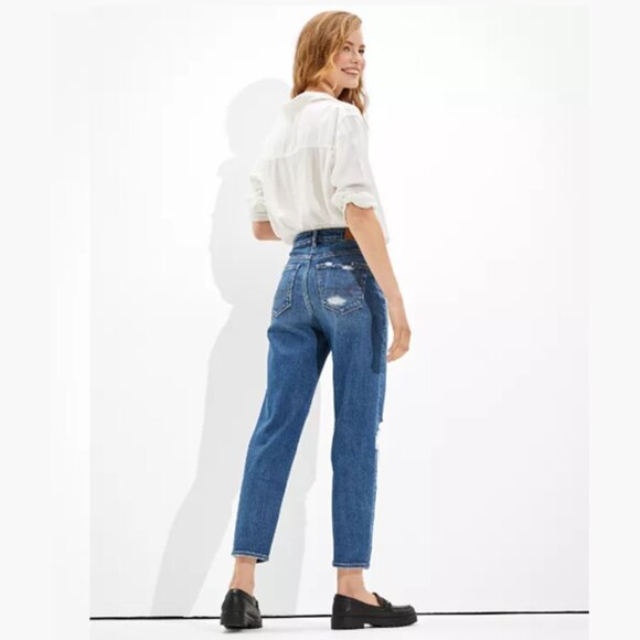 AE American Eagle Outfitters Stretch Mom Straight High Waisted Pants 0 Long Tall - Picture 2 of 11